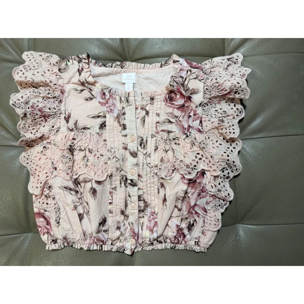 Gap x LoveShackFancy Kids Floral Eyelet Top and Skirt Set Pink Rose Size M 8-9